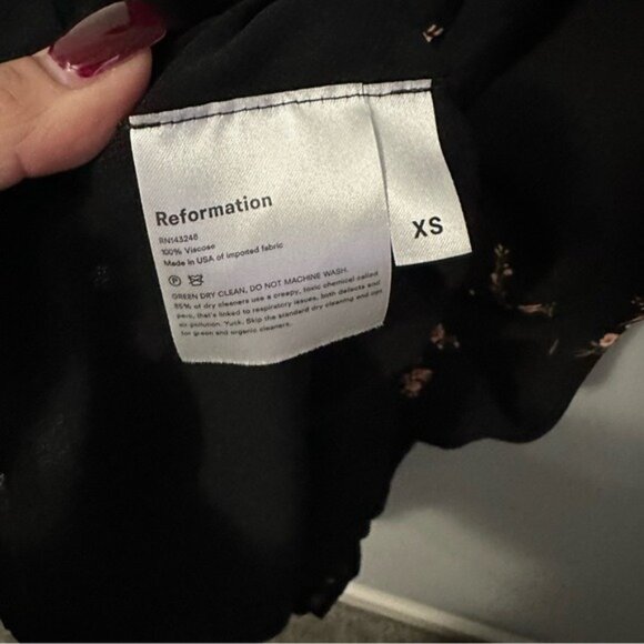 Reformation Black Floral Midi Dress XS Cottagecore Romantic Sustainable Chic - Picture 11 of 13